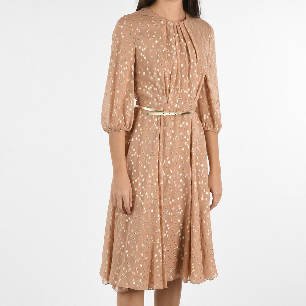 Max Mara Opunzia Silk-Blend Polka-Dot Dress with Belt, Size 8, NWT